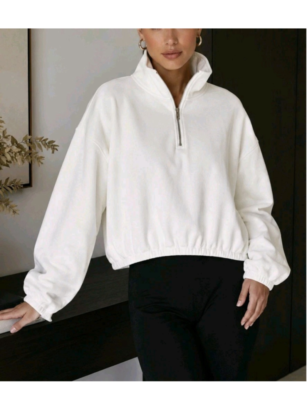 KBB by Kalana Quarter Zip Pullover XL White Cotton Blend Preppy Sporty Chic NWT